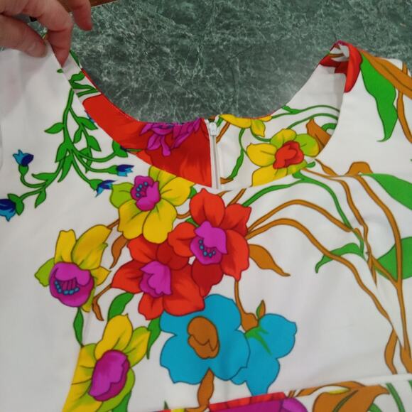 Vintage 1970s Swirl Inc Bright Summer Neon Floral Maxi Dress Large Retro Groovy - Picture 6 of 16